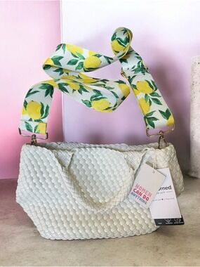 Ah-dorned White Woven Vegan Leather Bag with Lemon Guitar Strap – NWT New York